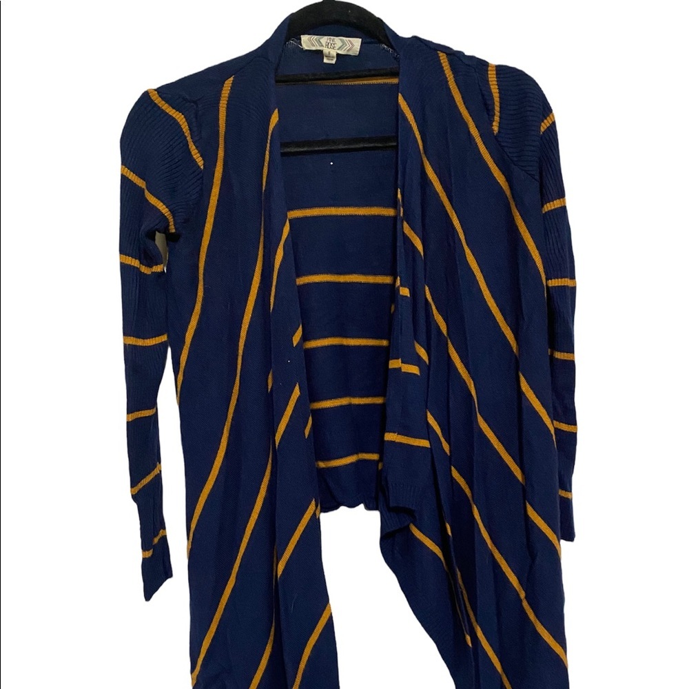 Navy and Mustard Yellow Striped Waterfall Sweater. Size S.
